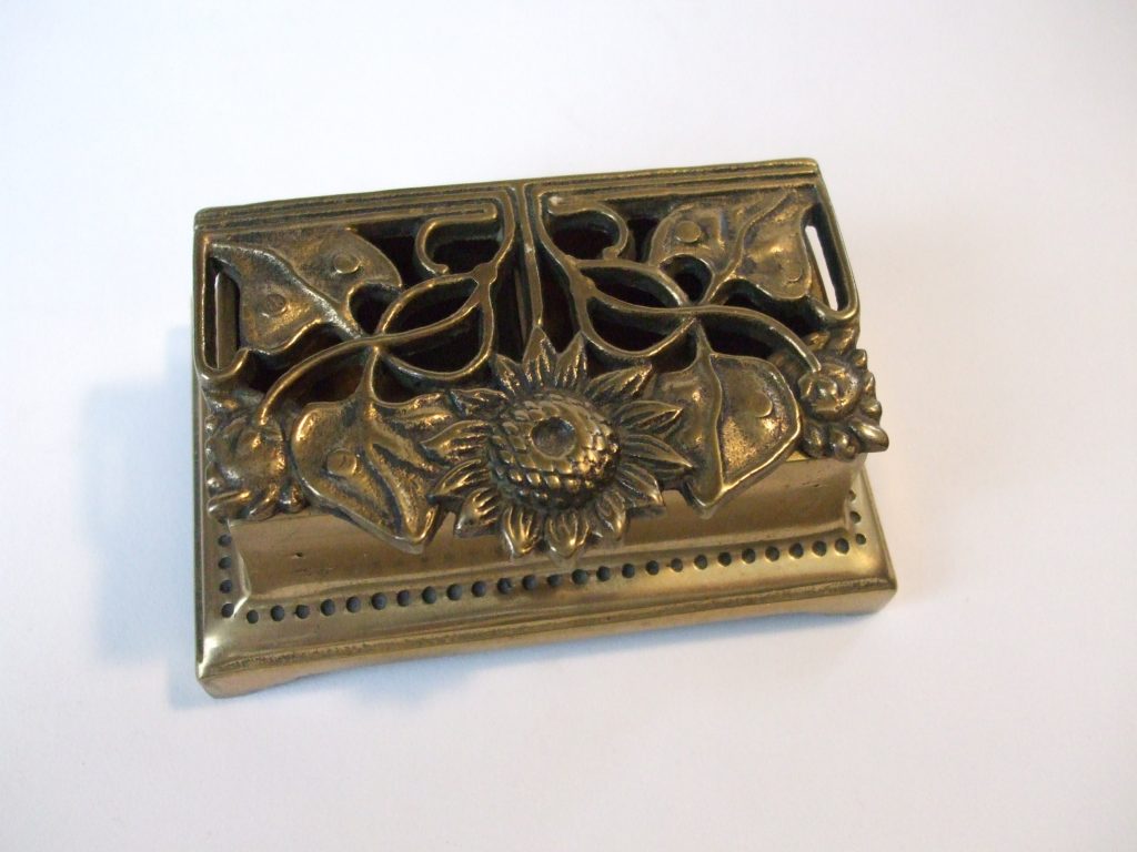 Art Nouveau Brass filigree sunflower lid vintage stamp box 1930s ...