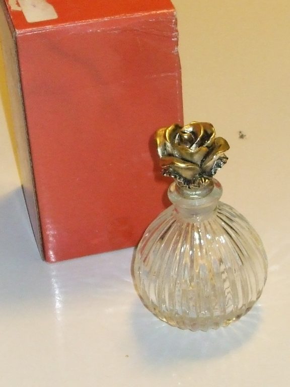 Perfume bottle Elegance Silver plated Rose dauber top Clear ribbed ...