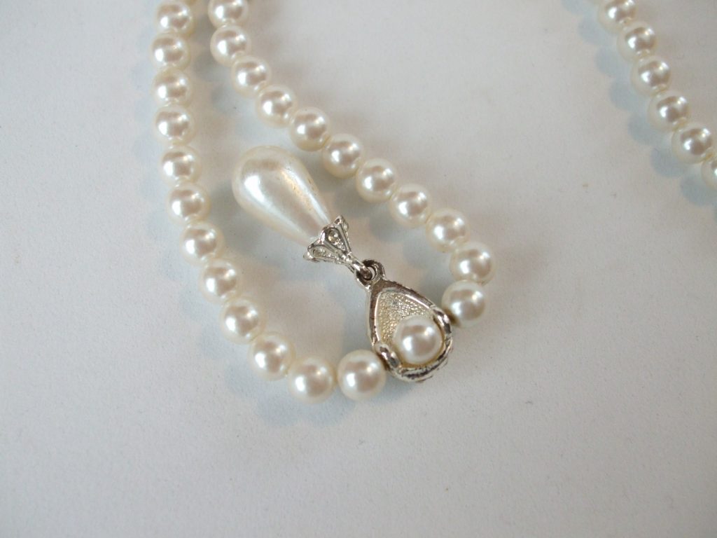 vintage Vendome signed faux pearl necklace rhinestone drop pendant ...