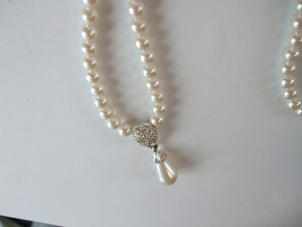 vintage Vendome signed faux pearl necklace rhinestone drop pendant ...