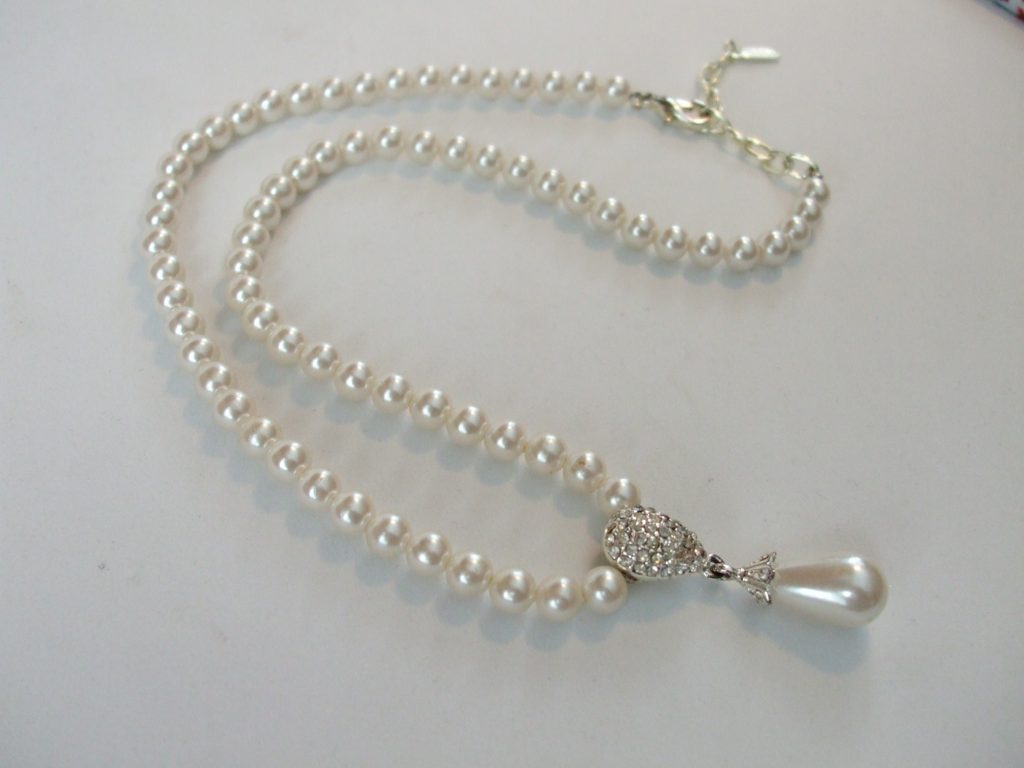vintage Vendome signed faux pearl necklace rhinestone drop pendant ...